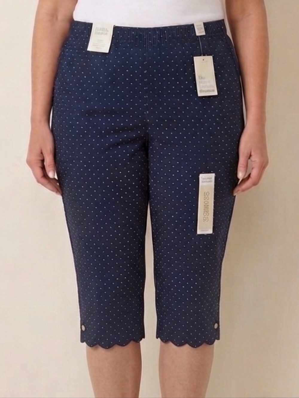 NWT Croft & Barrow Classic Pull-On Skimmer Capris - Navy Blue Polka Dot - XL 